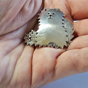 Vintage Sterling Silver Mama Cat And Kitten Brooch